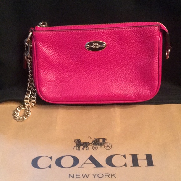 Coach Handbags - Coach fuschia Pebbled leather chain Bag wallet